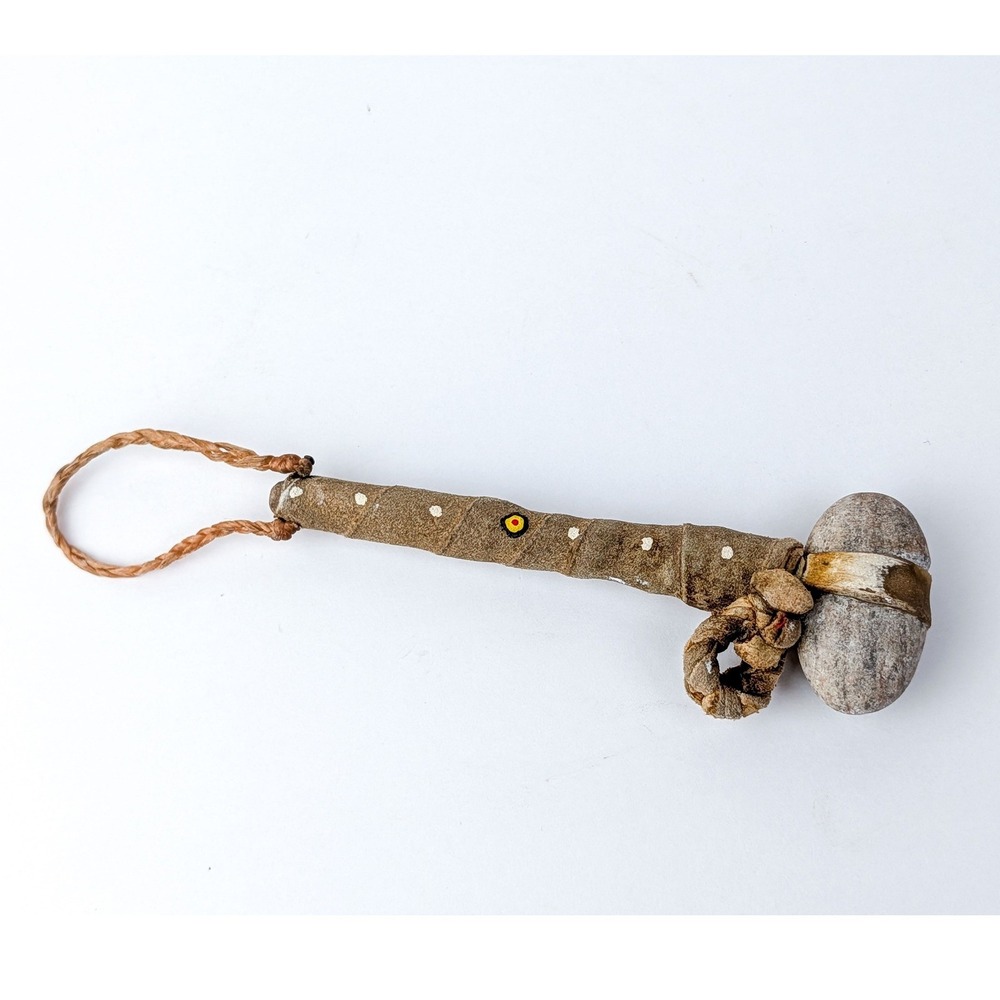 Miniature Stone War Club Tomahawk Leather Wrapped Decorative Native Style 6.5"